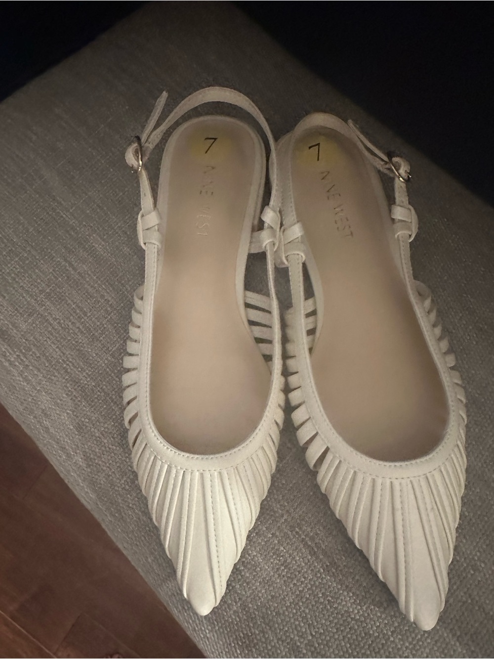 Nine West Cream Pointed Slingback Flats with Pleated Upper